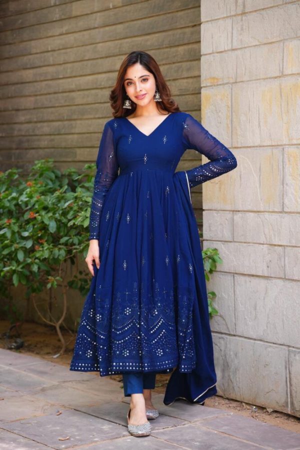 Navy Blue Foix Georgette Thread Sequence Salwar Suit