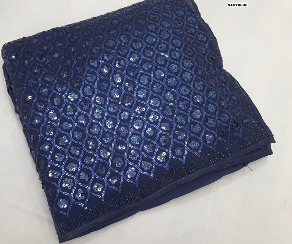 Navy Blue Georgette Dual Sequins Embroidery Sequins Work Saree
