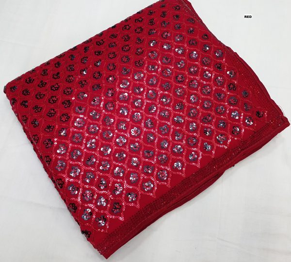 Red Georgette Dual Sequins Embroidery Sequins Work Saree