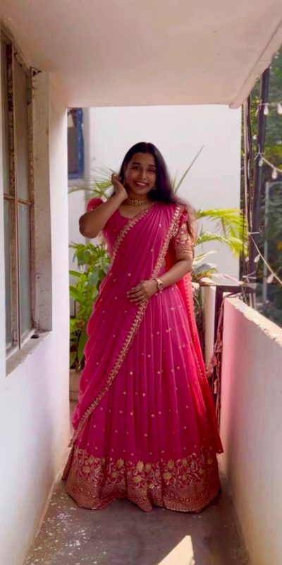 Red Georgette Embroidery And Sequins Work Lehenga Choli