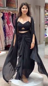 Lovely Black Color Satin Silk Thread With Sequence Dhoti Suit