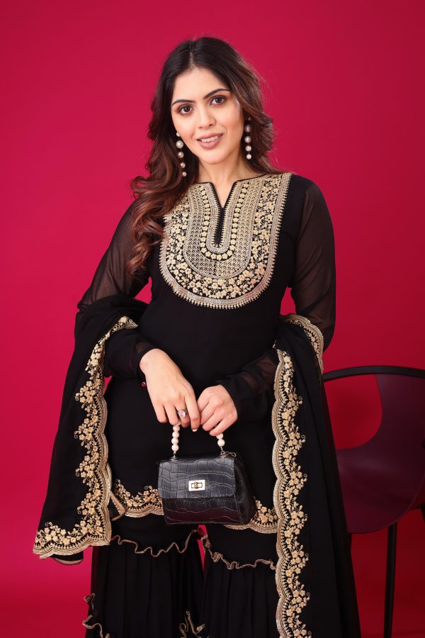 Black Faux Georgette Embroidery Sequence Work Salwar Suit - Image 7