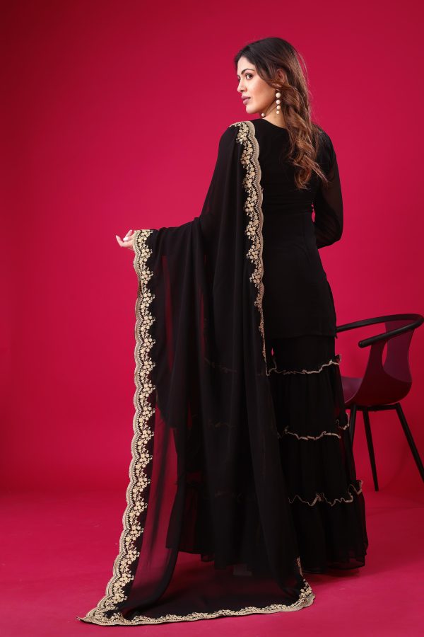 Black Faux Georgette Embroidery Sequence Work Salwar Suit - Image 6
