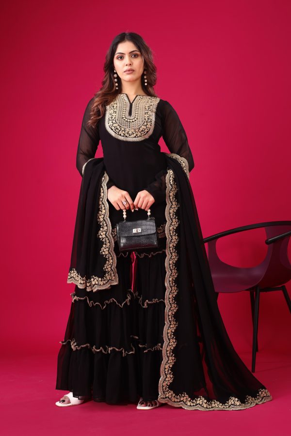 Black Faux Georgette Embroidery Sequence Work Salwar Suit - Image 5