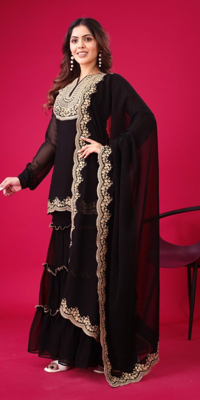 Magical Black Color Faux Georgette With Embroidery Sequence Work Salwar Suit
