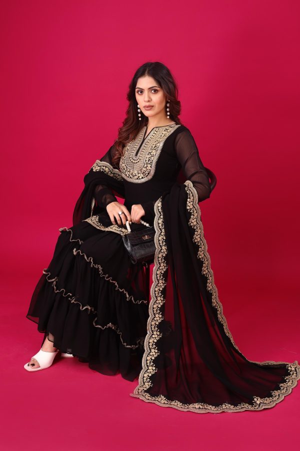 Black Faux Georgette Embroidery Sequence Work Salwar Suit - Image 4