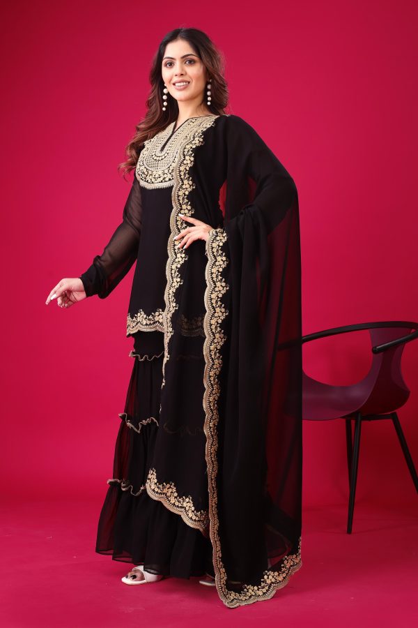 Magical Black Color Faux Georgette With Embroidery Sequence Work Salwar Suit