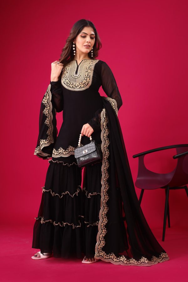 Black Faux Georgette Embroidery Sequence Work Salwar Suit - Image 3