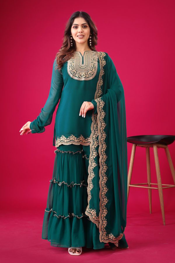 Blue Faux Georgette Embroidery Sequence Work Salwar Suit - Image 3