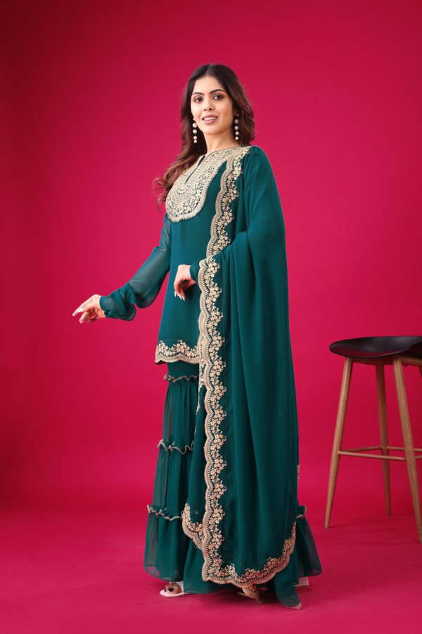 Blue Faux Georgette Embroidery Sequence Work Salwar Suit - Image 5