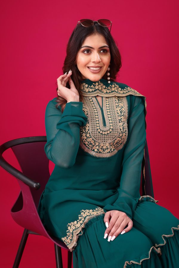 Blue Faux Georgette Embroidery Sequence Work Salwar Suit - Image 2