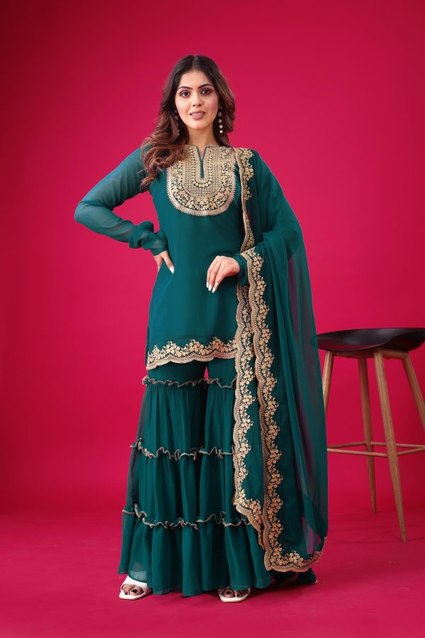 Blue Faux Georgette Embroidery Sequence Work Salwar Suit - Image 7