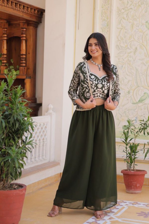 Mehandi Fox Georgette Embroidery Lace Work Anarkali Gown - Image 6