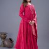 Pink Roman Silk Embroidery Sequence Work Anarkali Gown