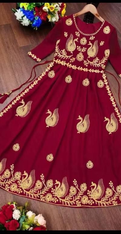 Red Georgette Embroidery Work Anarkali Gown