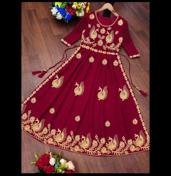 Red Georgette Embroidery Work Anarkali Gown