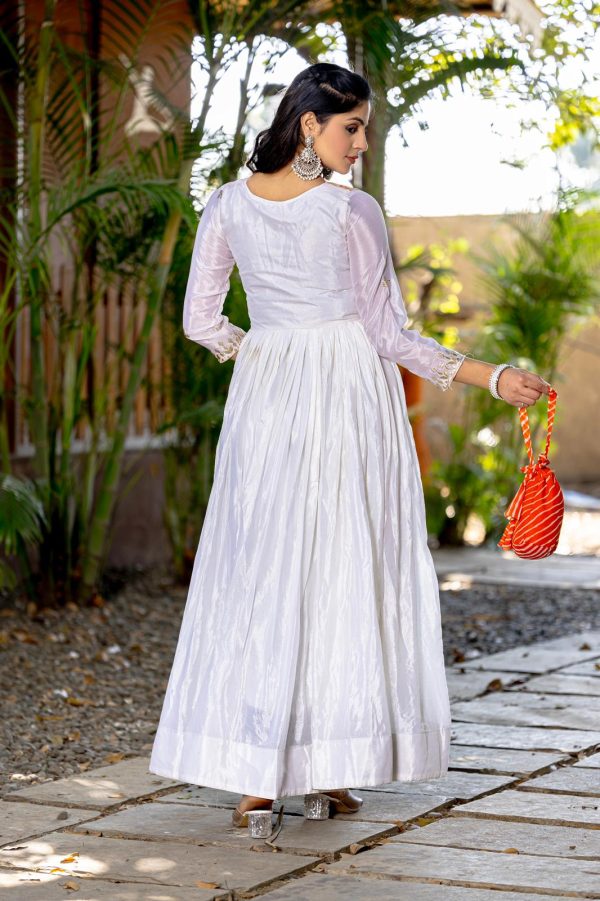 White Chinon Laheriya Print Gotta Patti Cording Work Anarkali Gown - Image 5