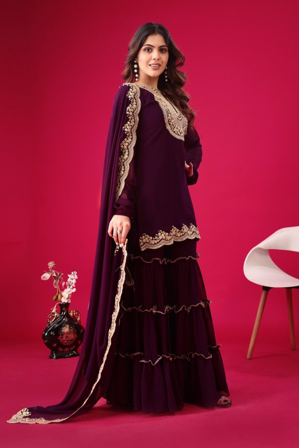 Wine Faux Georgette Embroidery Sequence Work Salwar Suit - Image 6