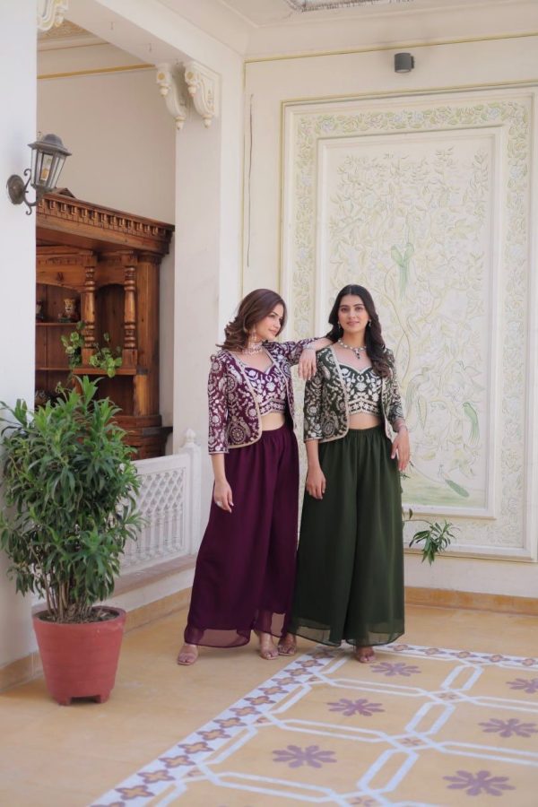 Wine Fox Georgette Embroidery Lace Work Anarkali Gown - Image 10