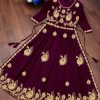 Wine Georgette Embroidery Work Anarkali Gown