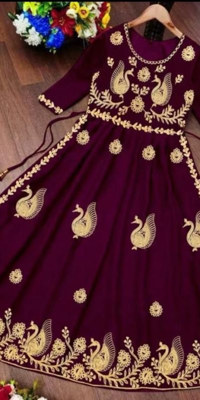 Wine Georgette Embroidery Work Anarkali Gown