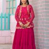 Nice Pink Color Bandhej Embroidery Thared Work Lehenga Crop Top & Jacket