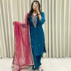 Peacock Blue Silk Hand Work Salwar Suit