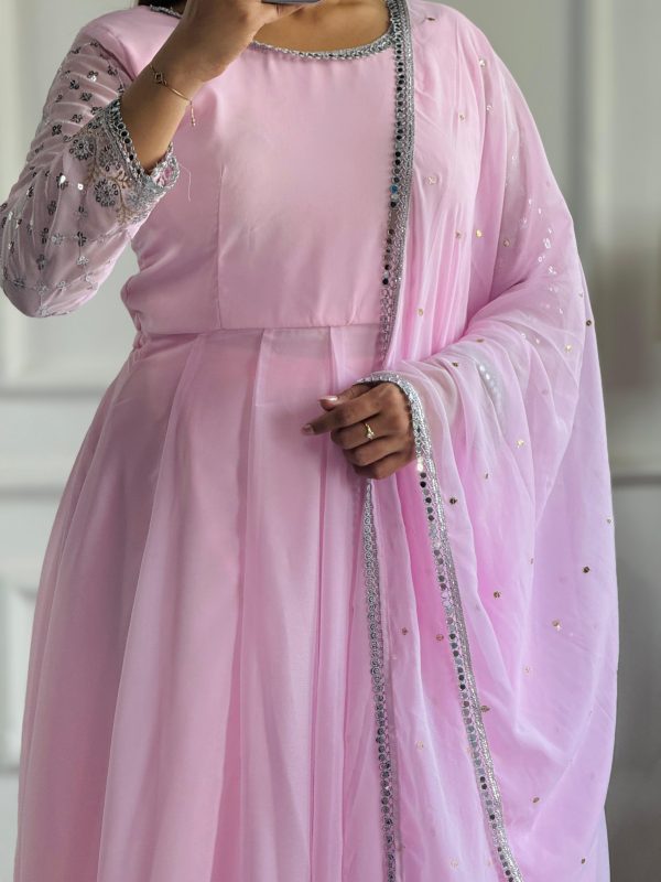 Baby Pink Foix Georgette Embroidery Work Anarkali Gown - Image 5