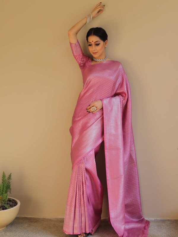 Light Pink Soft Silk Jacquard Saree - Image 2