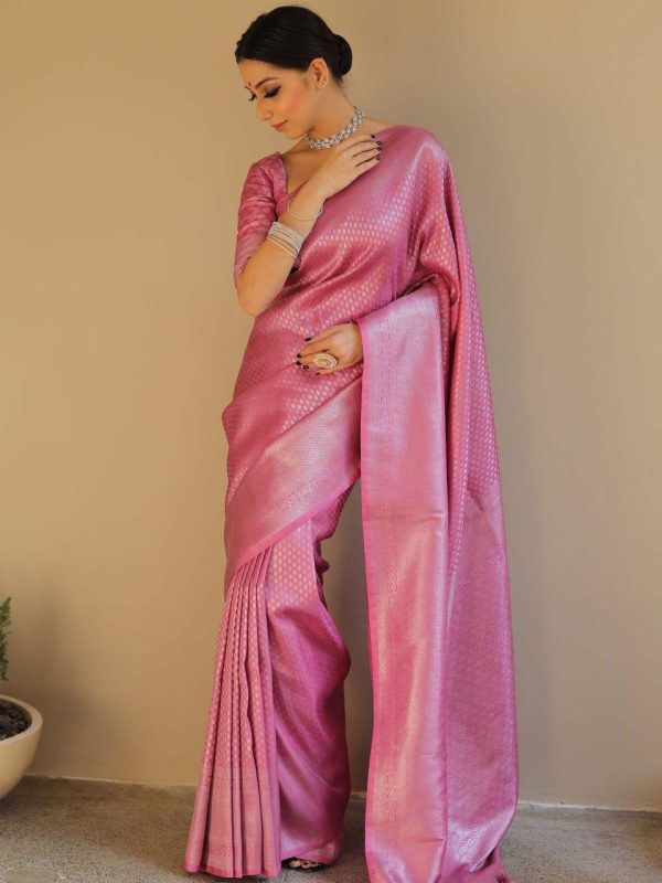 Light Pink Soft Silk Jacquard Saree - Image 3