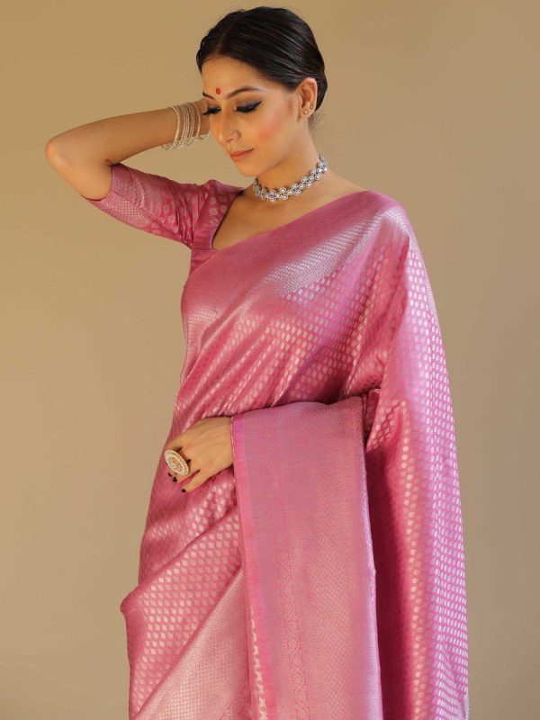 Light Pink Soft Silk Jacquard Saree - Image 5
