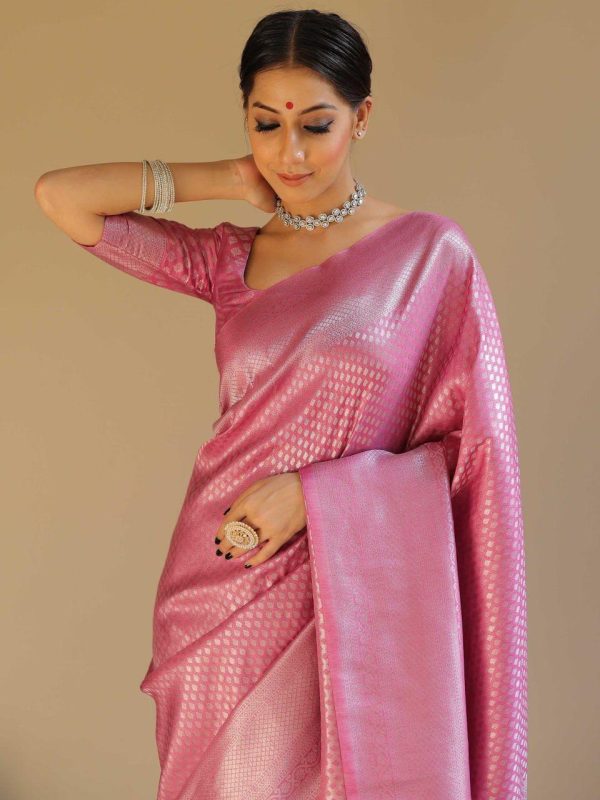 Light Pink Soft Silk Jacquard Saree - Image 6