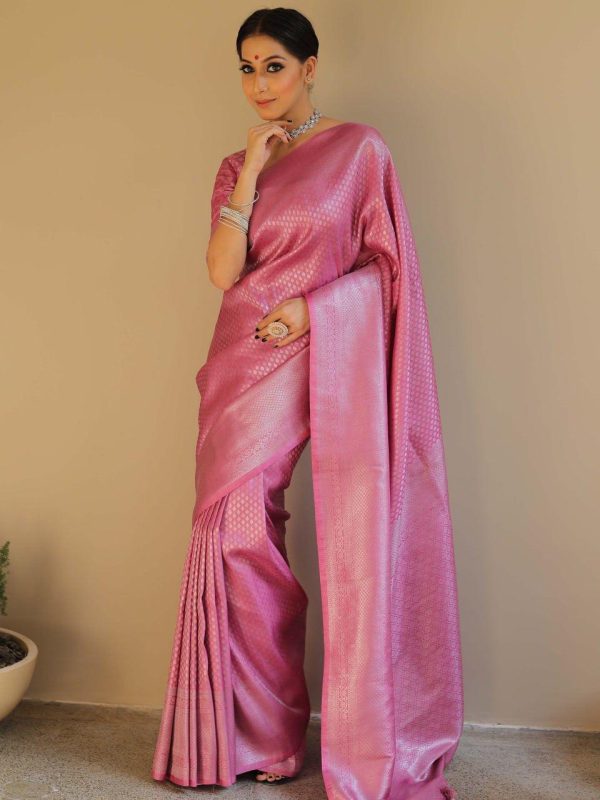 Light Pink Soft Silk Jacquard Saree - Image 9