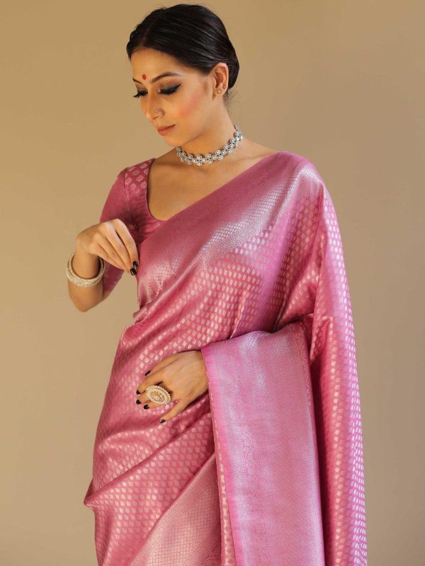 Light Pink Soft Silk Jacquard Saree - Image 7