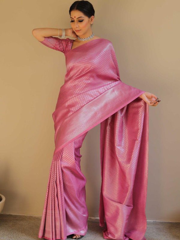 Light Pink Soft Silk Jacquard Saree - Image 8