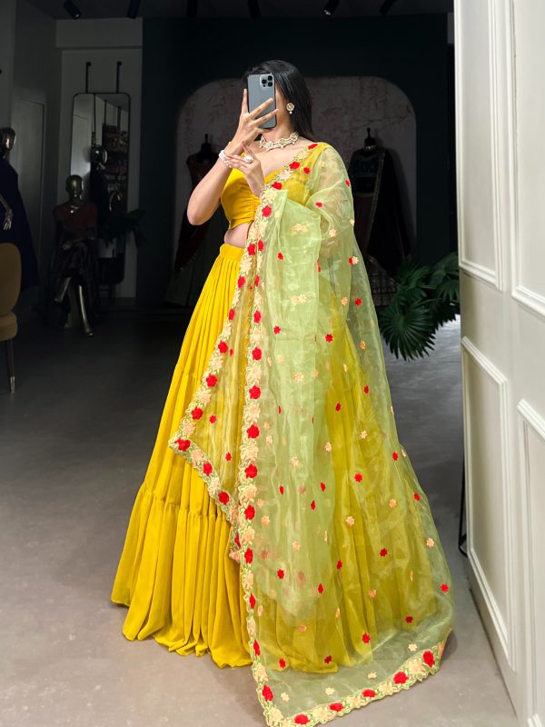 Yellow Georgette Plain Lehenga Choli - Image 4
