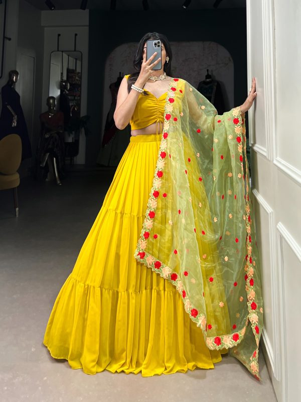 Yellow Georgette Plain Lehenga Choli - Image 5