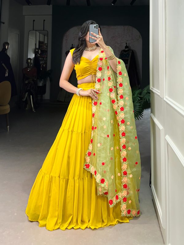 Yellow Georgette Plain Lehenga Choli - Image 6