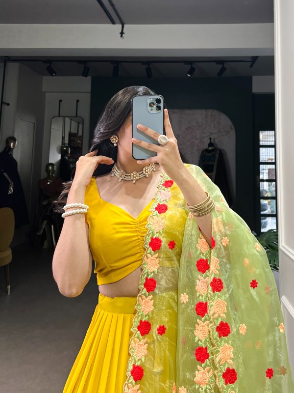 Yellow Georgette Plain Lehenga Choli - Image 2