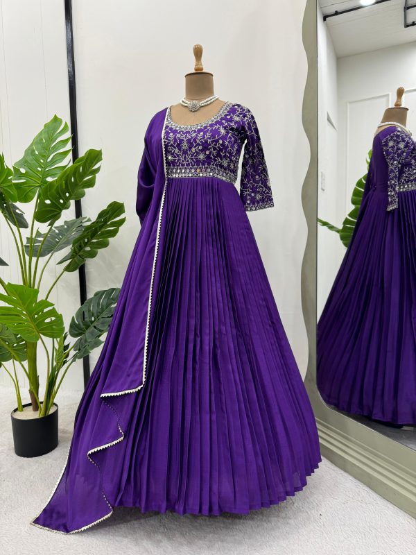 Purple Chinon Silk Thread Real Mirror Gown - Image 2