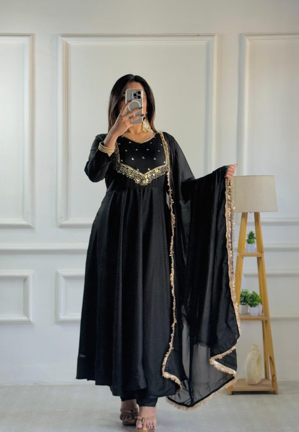 Black Star Georgette Embroidery Work Anarkali Gown - Image 2