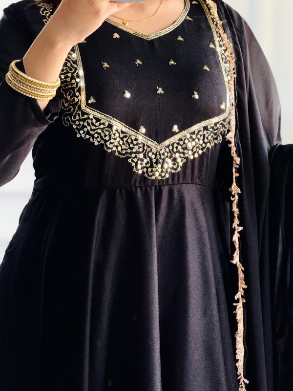 Black Star Georgette Embroidery Work Anarkali Gown - Image 3