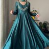 Superb Blue Color Star Georgette With Embroidery Work Anarkali Gown