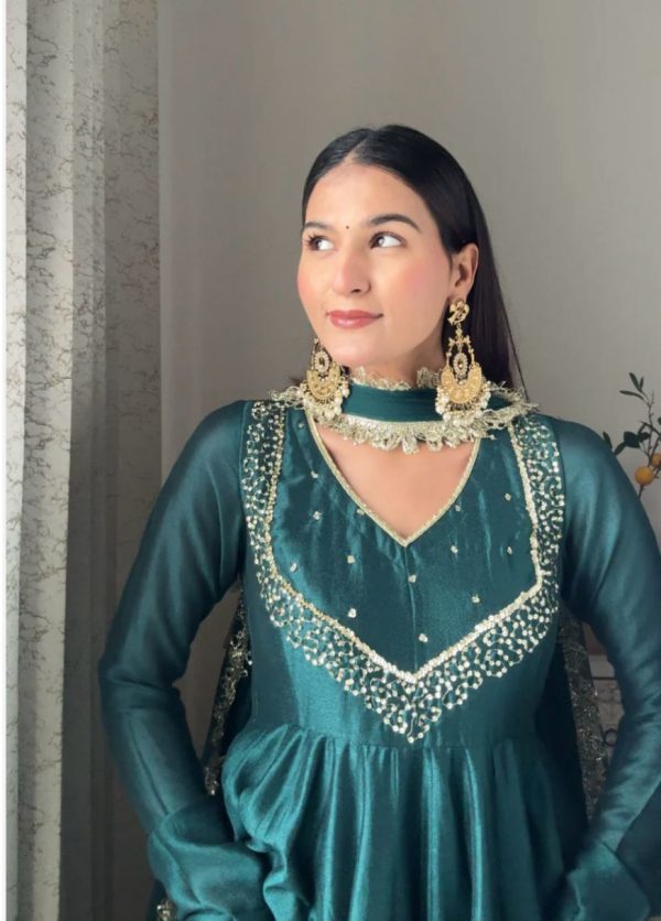 Blue Star Georgette Embroidery Work Anarkali Gown - Image 2