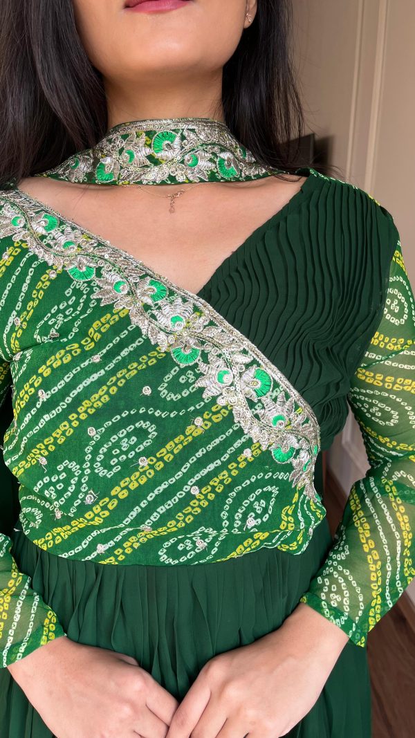 Green Bandhej Fox Georgette Sequence Embroidery Work Anarkali Gown - Image 5