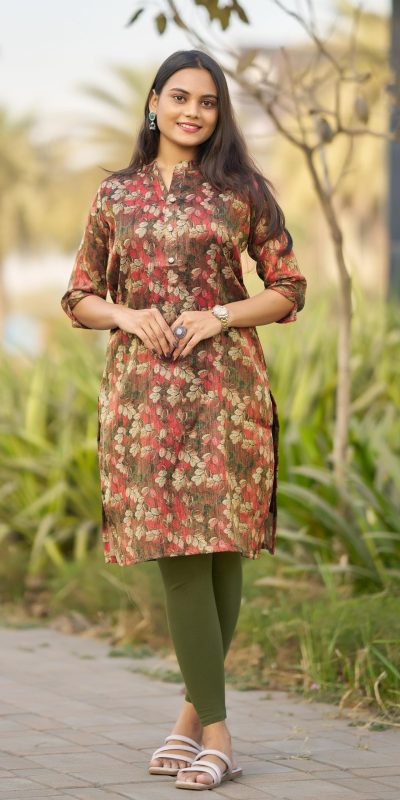 Green Simmer Silk Office Wear Printed Kurti