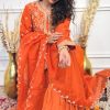 Orange Chinon Silk Embroidery Work Salwar Suit