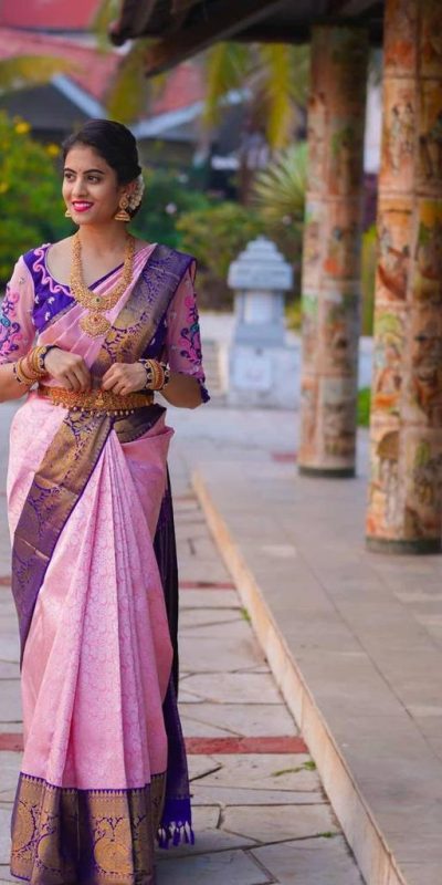 Superb Pink Color Soft Lichi Silk Jacquard Work On All Over Saree