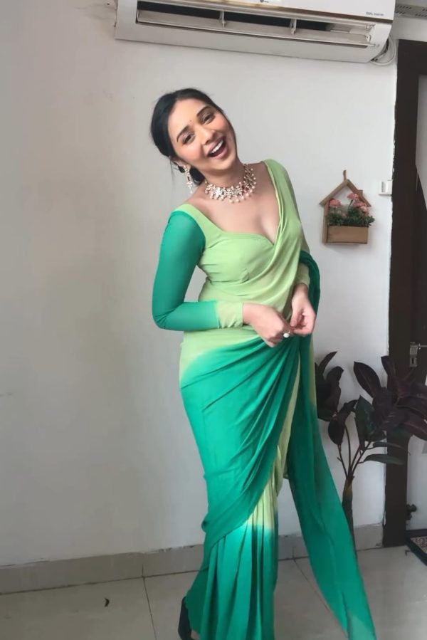 Pista And Green Georgette Silk Multi Combination All Over The Saree - Image 3