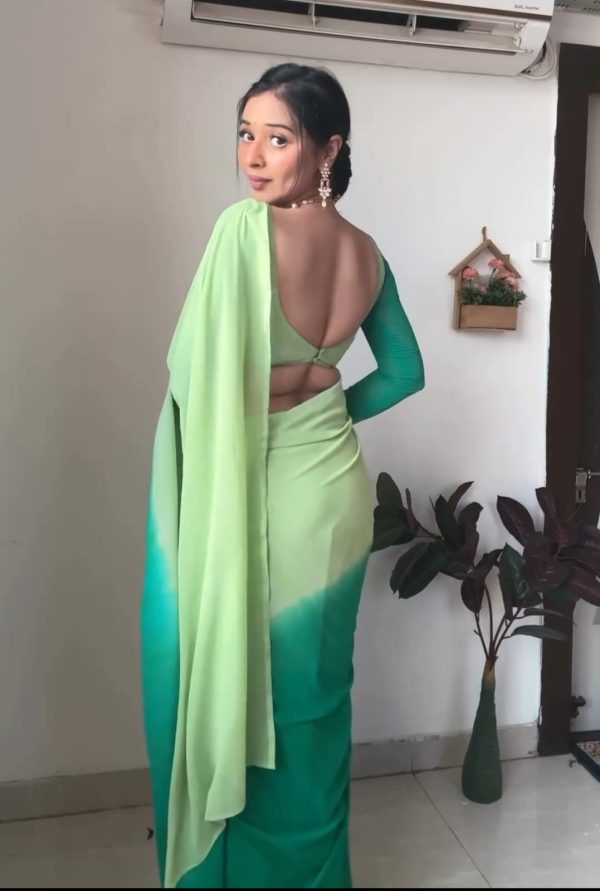 Pista And Green Georgette Silk Multi Combination All Over The Saree - Image 4